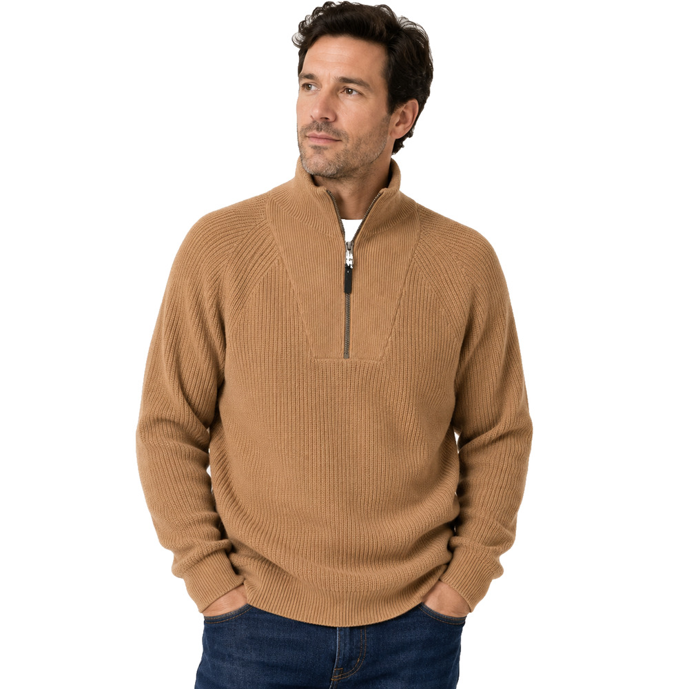 Bugatchi Wool & Cotton 1/4 Zip Long Sleeve Pullover Sweater Caramel Brown sz L